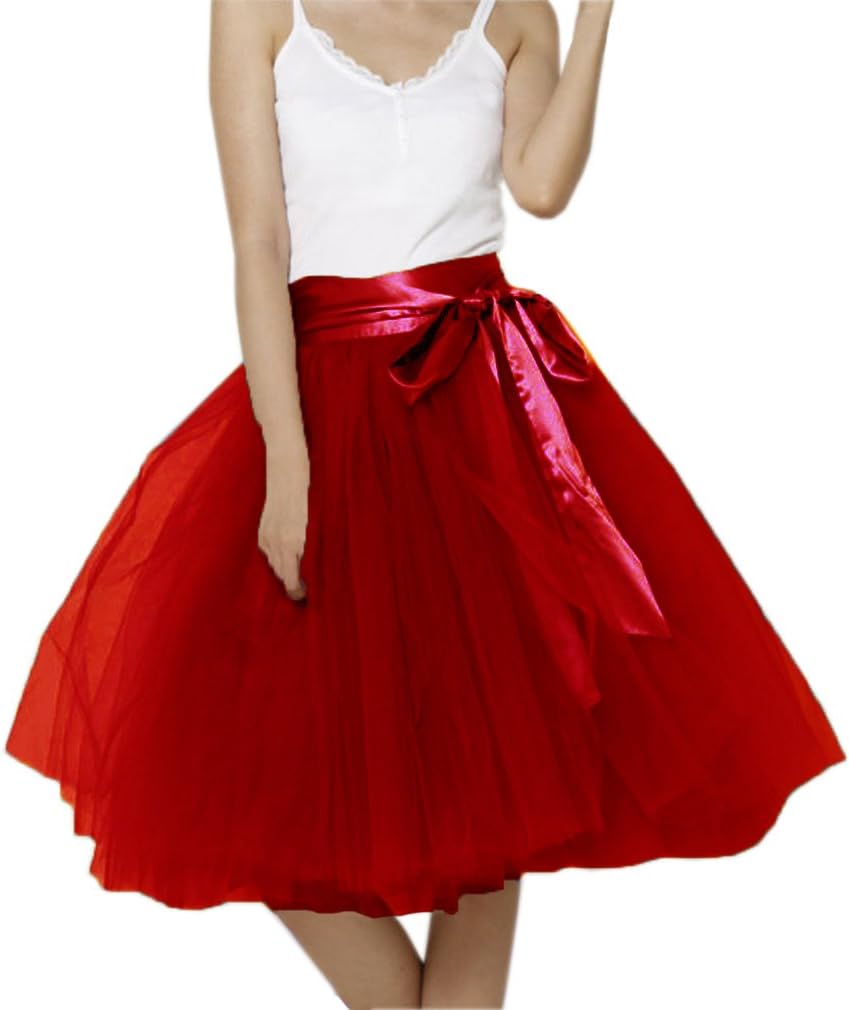 Lisong Women Knee Length Bowknot Layered Tulle Party Prom Skirt