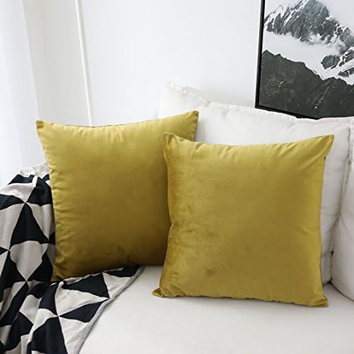 UGASA Velvet Throw Pillows Covers, Pack of 2, 18"x18"(45x45cm), Misted Yellow