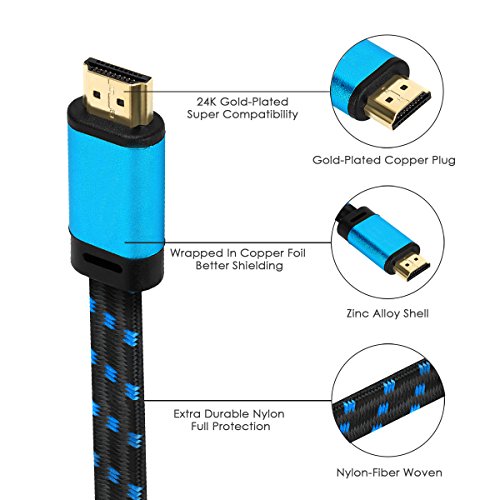 4K HDMI Cable 3.3 FT - (2 PACK) FiveHome HDMI 2.0(4K@60Hz) Ready - 18Gbps - 30 AWG Braided Cord -Supports 4K HDR, 3D, 2160P, 1080P, Ethernet for TV, Monitor, Xbox, PS4/3,Blu-ray Player, HDMI Switcher