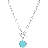 TaYolnFaSo Paperclip Toggle Necklaces for Women Double Clasp Natural Gemstone Heart Pendant Coin Chain Necklace Paperclip Jewelry Valentine's Day Gift for Wife Girlfriend