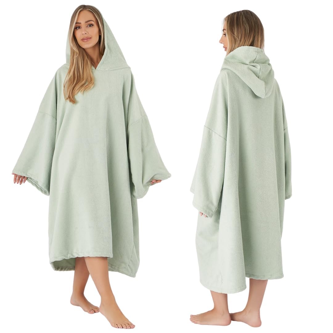 Brentfords Towel Poncho Adult Hooded Large Bath Swim Surf Beach Absorbent Microfiber Dry Changing Robe for Men Boys Quick Dry, Sage Green — image 1