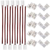 FSJEE 8mm 3528/2835 LED Strip Light Connectors Kits with 10PCS L Shape 2 Pin Right Angle Corner Solderless Connector and 10PCS 2 Pin 8mm Wide LED Solderless Connect Wire for 2835 Single Color Strips