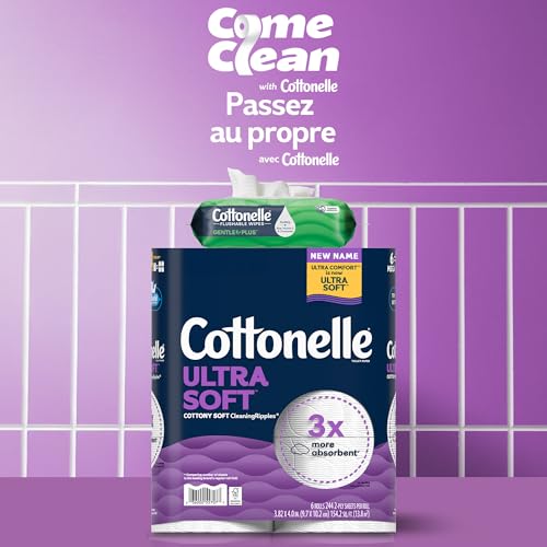 Cottonelle Toilet Paper, 32 Family Mega Rolls = 144 Regular Rolls (8 Packs of 4), Ultra Soft, Soft Bathroom Tissue, 296 Sheets per Roll, Packaging May Vary | Equals 144 Regular Rolls, 8-Pack of 4, Flushable, Plant-based, Unscented, Packaging May Vary
