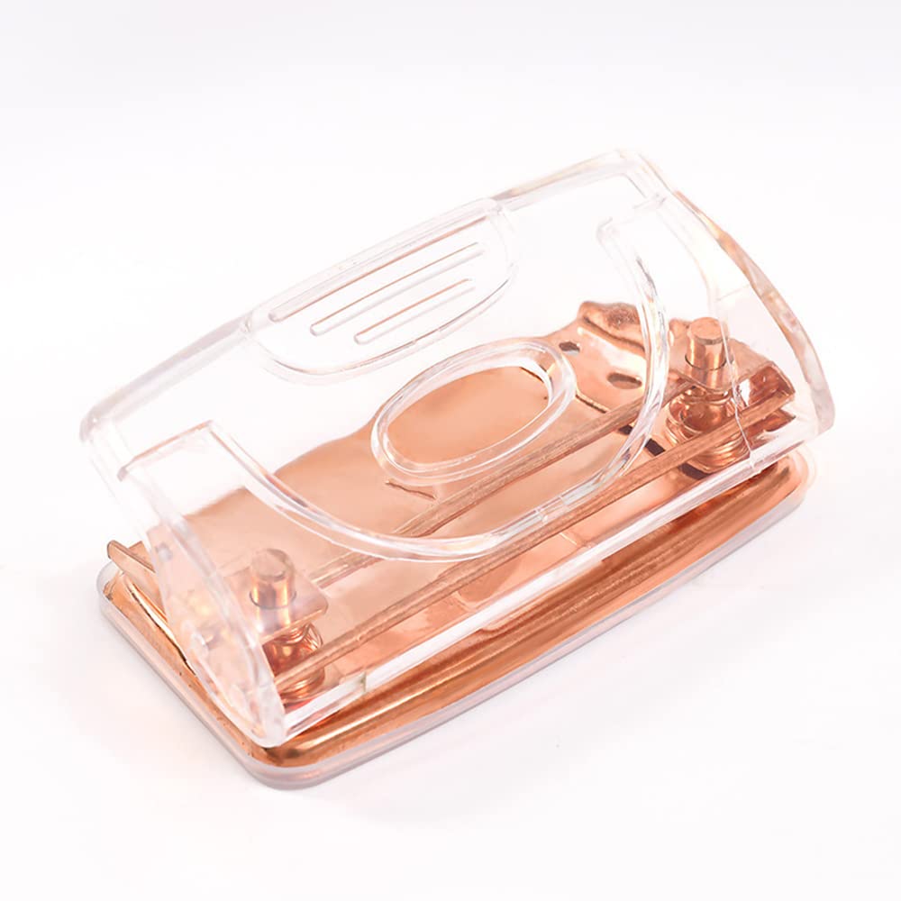 FZLANQ 1 PCS Hole Puncher Portable Transparent Rose Gold Hole Punch Office Paper Puncher Paper Punching Tool for Office Supplies