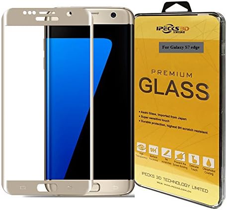 Galaxy S7 Edge Screen Protector [Full Coverage] 3D Hot Bending Premium Tempered Glass Ultra HD Screen Shield Film for Samsung Galaxy S7 Edge by IPECKS3D (Gold)