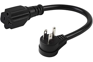 ACBROAD Right Angle (Down Angle) 15 Amp to 20 Amp Plug Adapter Cable UL Listed 14AWG (1Foot) NEMA 5-15P to 5-15/20R (Comb 20Amp T Blade) 15 Amp Household Plug to 20 Amp T-Blade AC Power Cable