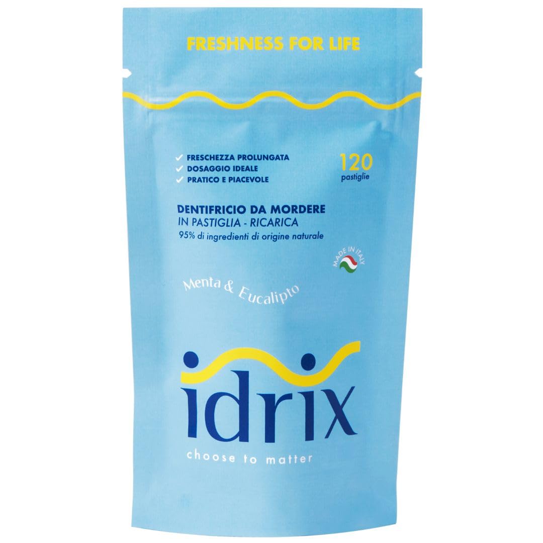 Natural Toothpaste Tablets- with hydroxyapatite and Fluoride - Mint and Eucalyptus Flavour - Doypack with Zip 120 Tablets - Vegan