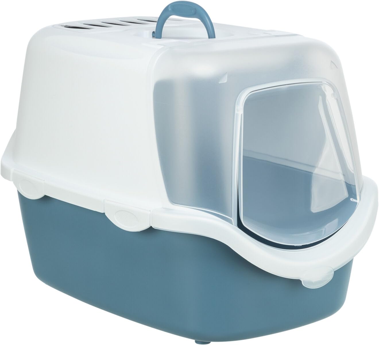 TRIXIE Vico Open Top with bonnet and cat flap, 40 x 40 x 56 cm, blue/white, activated charcoal filter, easy cleaning, incl. scoop and holder