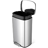 8 Gal Kitchen Trash Can, 30L Recycling or Garbage Bin, Brushed Stainless Steel Waste Basket, Soft&Quiet Close Dustbin, with Step-On Pedal, Removable Inner Bucket, for Home, Office, Living Room