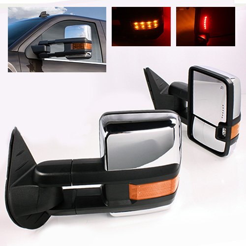 ModifyStreet Power Side Towing Mirrors w/Turn Signal and Heated Defrost and Clearance Light for 03-06 Chevy Silverado Avalanche Tahoe Yukon/XL/Denali Suburban or GMC Sierra - Chrome finished