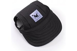 Leconpet Baseball Caps Hats with Neck Strap Adjustable Comfortable Ear Holes for Small Medium and Large Dogs in Outdoor Sun Protection (L, Black)