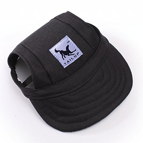Leconpet Baseball Caps Hats with Neck Strap Adjustable Comfortable Ear Holes for Small Medium and Large Dogs in Outdoor Sun Protection (M, Black)