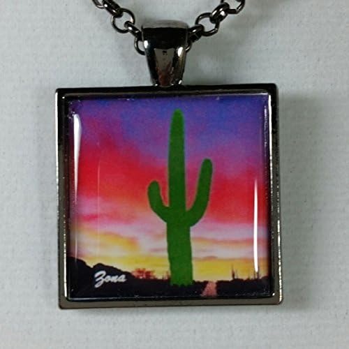 Clearance Sale Saguaro Cactus Sunset Southwest Art Pendant Adjustable Necklace 16 to 20 Inch