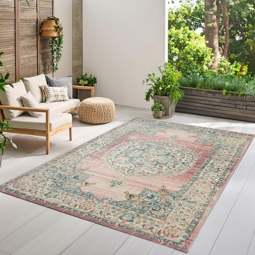 the carpet Palma - Outdoor Teppich wetterfest – Balkon Teppich, Terrasse & Garten – UV-beständig, pflegeleicht, Indoor Outdoor Teppich, Rosa, 160 x 23