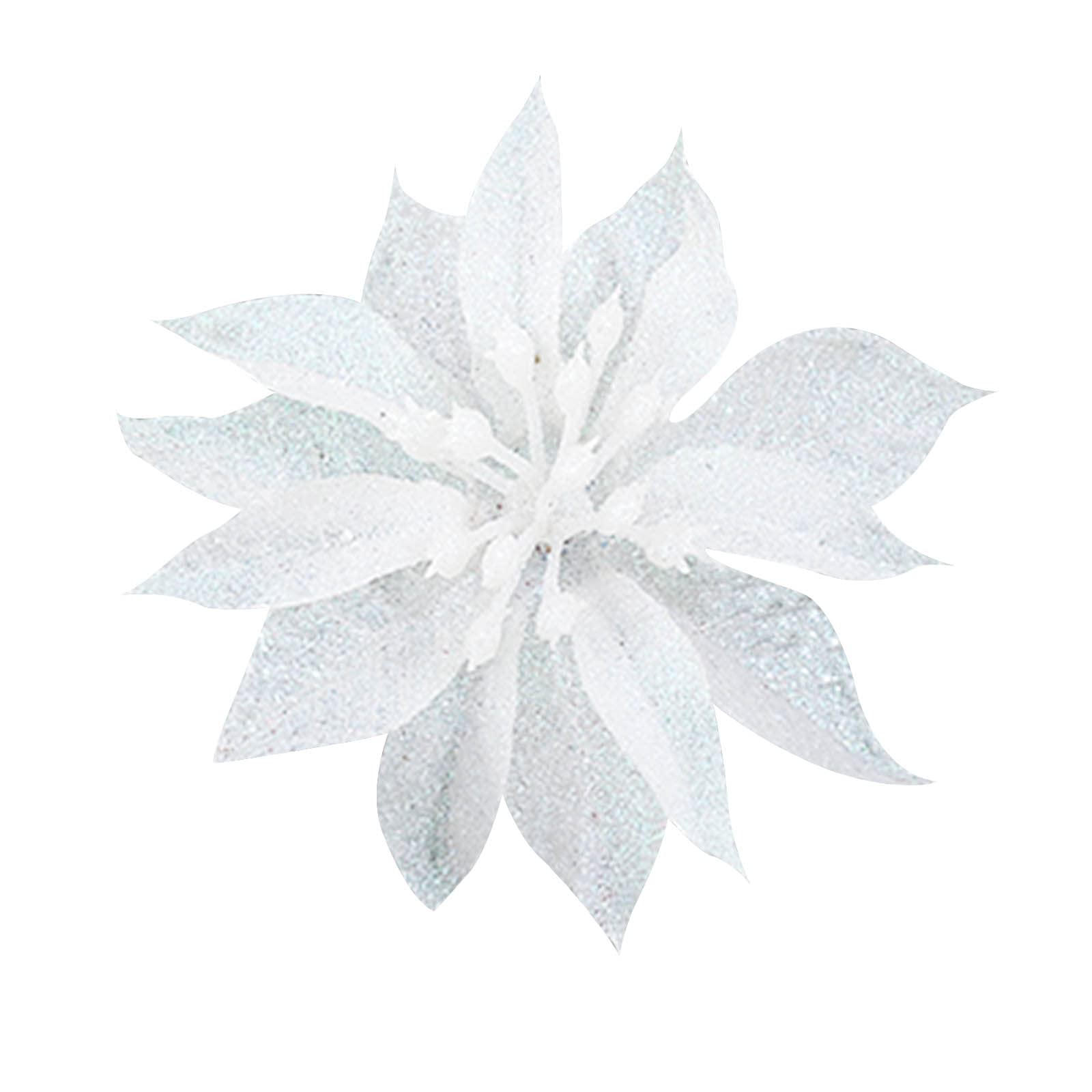 Yueshop 10 Pcs Glitter Christmas Flowers with Artificial Poinsettia Flower Christmas Tree Flower Decorations Xmas Tree Ornaments (White, 9CM)