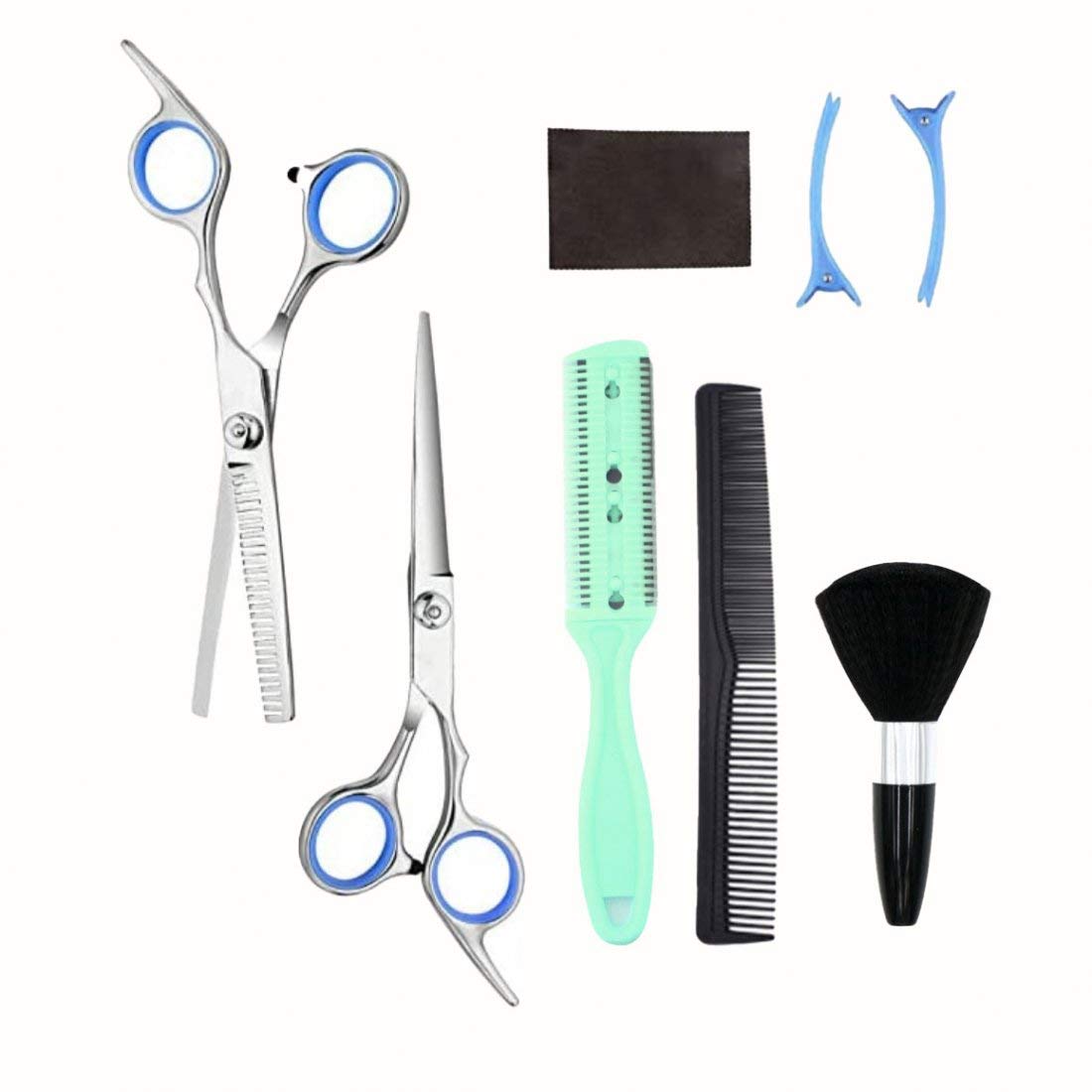 JZK 1x Professional Hair Cutting Scissors Set, 9 pcs Hairdresser Scissors Kit, Stainless Steel Salon Barber Scissors and Comb, Hairdressing Thinning Scissors Set with Comb and Clips
