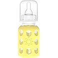 Lifefactory Glass Baby Bottle with Stage 1 Nipple and Protective Silicone Sleeve Banana 4 Oz
