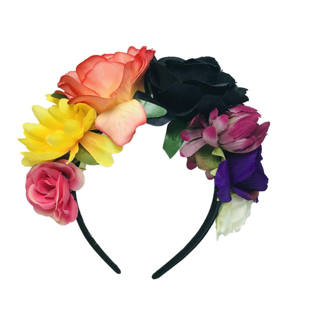 Upstore Halloween Flower Crown Headband Costume Rose Flower Crown Mexican Floral Crown Headband Headpiece Floral Hair Accessories for Cosplay Carnival Party Beach Vacaton