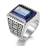 Boho Jewelry Mens Stainless Steel Cz Ring Vintage Large Charming Gemstone Band (10)