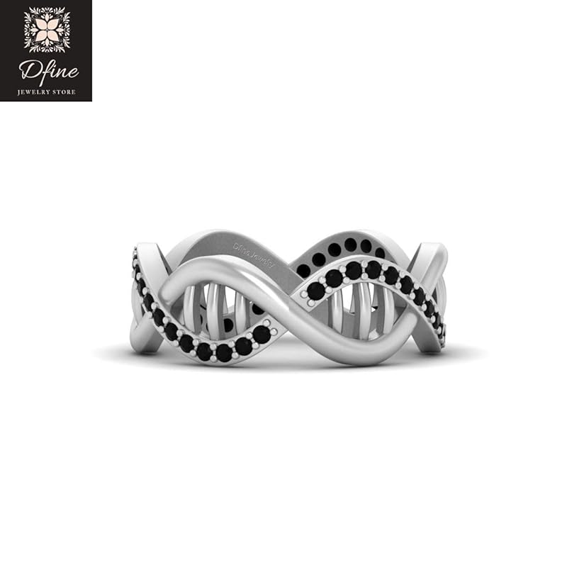 Amazon Com 0 45tcw Black Diamond Dna Wedding Band Womens Helix Ring Sterling Silver Dna Ring Handmade