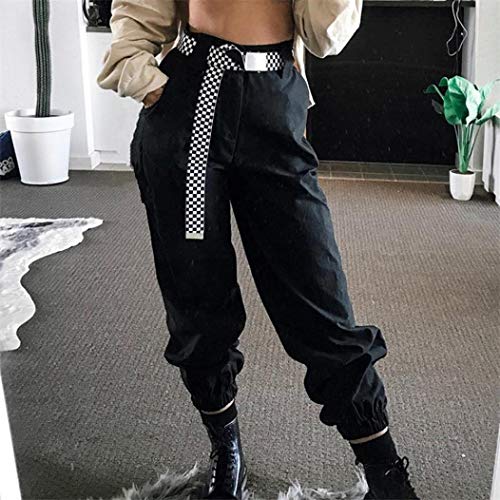 Harem Baggy Pants for Women,Teens Girls Casual Hip Hop Dance Jogging Sweat Pants Slacks Trousers with Pocket Chain (L, Black)
