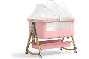 KOYOSNIER Baby Bassinet, 4 In 1 Portable Bassinet Bedside Sleeper with Wheels Comfy Mattress and Storage Basket, Moises Para Bebe 6 Adjustable Height Rocking Bedside Bassinet for Baby Newborn Boys Girls