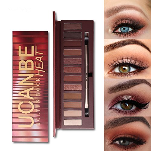 UCANBE Heat Shimmer Matte Warm Eye Shadow Palette With Mirror and Black Brush