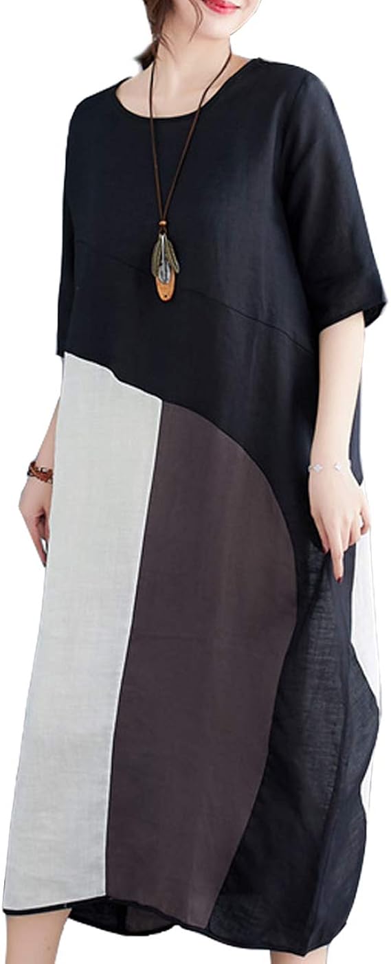 大きいサイズ レディース 配色ワンピース ワイドワンピ ロング丈 コクーン Ll 3l 4l 5l 6l 2865 ブラック L 大きいフリーサイズ ワンピース チュニック 通販 Amazon