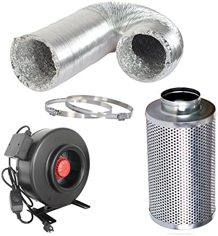 DLS 4-inch 188 CFM Inline Fan Carbon Filter Combo With Fans Speed Controller and 25-Feet-Grow Ducting for Grow Tent Exhaust Kit
