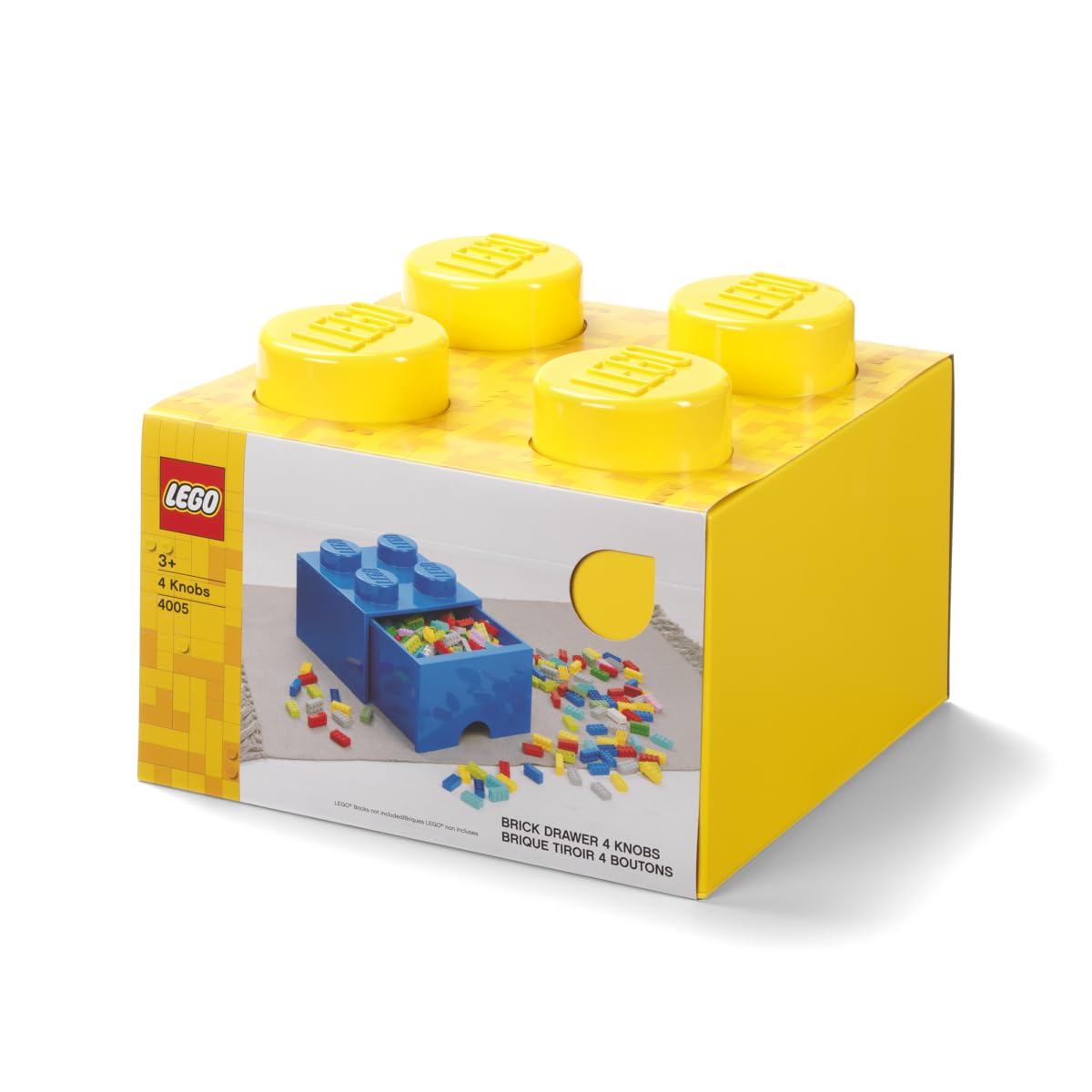 LEGO Brick with 4 Knobs and 1 Drawer Yellow - Storage Box for LEGO Toys Desk Drawers and Office Supplies Stackable Storage Box Home Decoration Toy Box