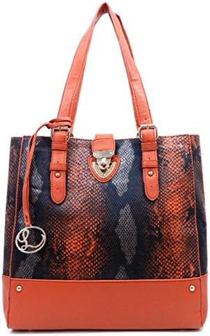 New Luxcessories Python Embossed Shoulder Tote Bag w/ Cosmetic Bag- Orange