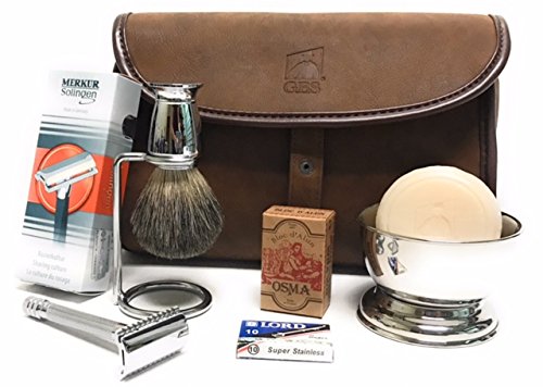 Merkur deluxe travel dopp kit - #23001 razor, chrome shaving brus…