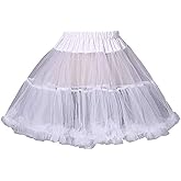 HEYXI Women Girls Ruffled Short Petticoat Solid White Color Bubble Skirt White
