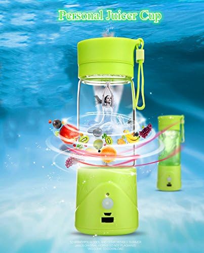 TOP Portable Blender USB Juicer Cup, 380ml Rechargeable Personal Blender Fruit and Vegetable Mixer with Power Bank For Home and Outdoor (Green)