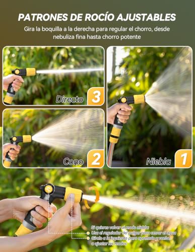 VOXON Pulverizador de Jardín de Metal de Alta Resistencia, Pistola Manguera Jardin Resistente y Duradera, Con Control Mediante el Pulgar y Flujo de Agua Ajustable, Ideal para Riego y Lavado de Coches