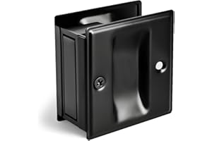 HOMOTEK Passage Sliding Door Pull Black Without Switch Plate- Replace Old Or Damaged Pocket Door Pull Quickly and Easily, 2-3/4”x2-1/2”, for 1-3/8” Thickness