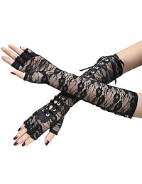 BABEYOND - Guantes largos sin dedos con cordones para disfraces, fiestas, bodas, compromisos, etc.