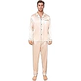 ShuiGod-Mens Silky Satin Pajamas Set Long Sleeve Top and Long pants Nightwear Button-Down Pj Sets Sleepwear