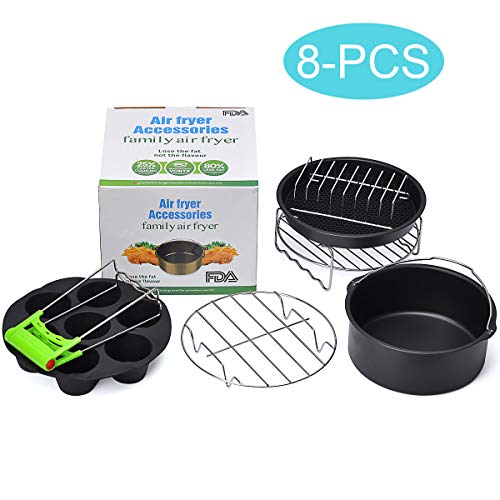 8 inch Air Fryer Accessories for Gowise USA Cozyna Airfryer XL 5.3QT - 5.8QT, Deluxe Deep Fryer Accessories Set of 8/12 (8)