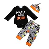 Unisex Baby Boys Girls Halloween Party Outfit Set MAMA is my boo! Bodysuit and Witch Pants with Hat (3-6M, Black)