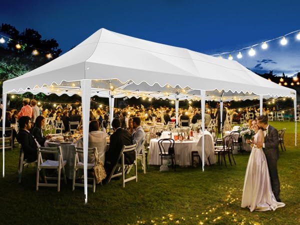 Photo 1 of *HEAVY* Scratched feet* HOTEEL 10x30 Pop Up Canopy with 8 Sidewalls, UV 50+ and Waterproof Party Tent 10×30, Thickened Frame, Large Space Easy Pop Up Canopy, Outdoor Tent for Weddings, Beaches, Parties, Patio (White)