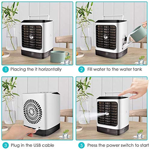 Personal Air Cooler Purifier,3 in 1 Air Space Conditioner, Mini USB Fan Evaporative Spray Humidifier Purifier USB Powered Air Conditioner Small Desk Fan Electric Fog Fan For Travel/Home/Outdoor/Work/Summer (Air Cooler)