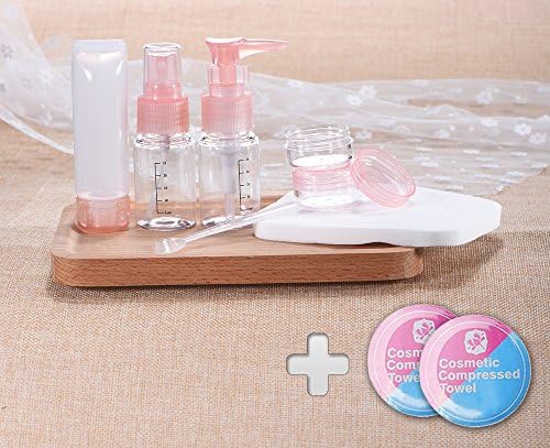 Leakproof Travel Size Bottles Lotin Dispensers Set for Liquids Toiletry Bottle with Cosmetic Compressed Towel (Pink)