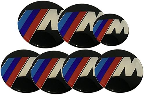 7pcs Red Blue White M Power Color Round Emblem Set 82mm Hood 73mm Trunk 68mm Wheel Caps 44mm Steering Emblems Badges For Deutsche German Model Car Auto