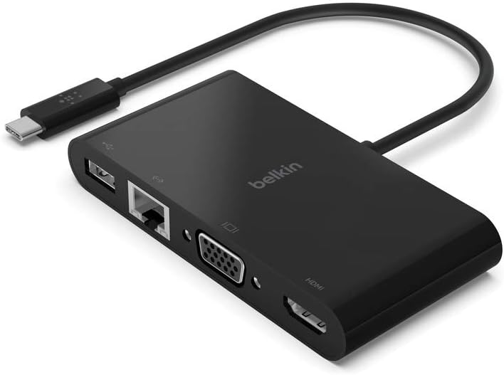 Belkin USB-C Multimedia Adapter (USB-C Hub w/VGA, 4K HDMI, USB 3.0, Ethernet Ports) for MacBook Pro, iPad Pro, Surface Pro, Chromebook More