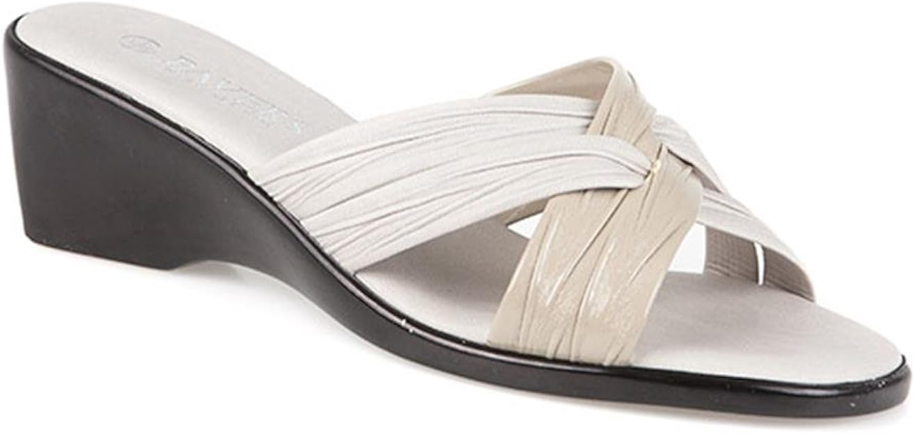 Amazon.com | Pavers Mid-Heel Wedge Mule with Crossover Straps 123 082 - Off White Size 12 | Sandals