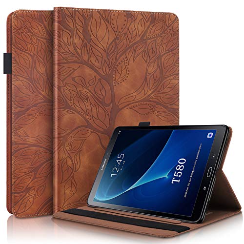 Succtop Samsung Tab A 10.1 2016 Case PU Leather Folio Flip Wallet Cover Stand Tablet Protective Case with Pen Holder for Samsung Galaxy Tab A 2016 10.1 Inch SM-T580/SM-T585,Brown