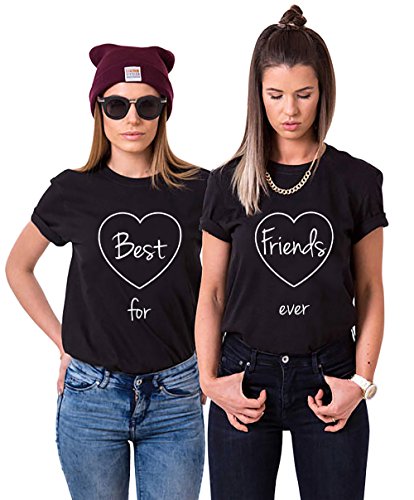 BFF Shirts Best Friend Forever T-Shirts Cute Matching 2 Girls Tee Printed Letter Cotton(BK-M+M)