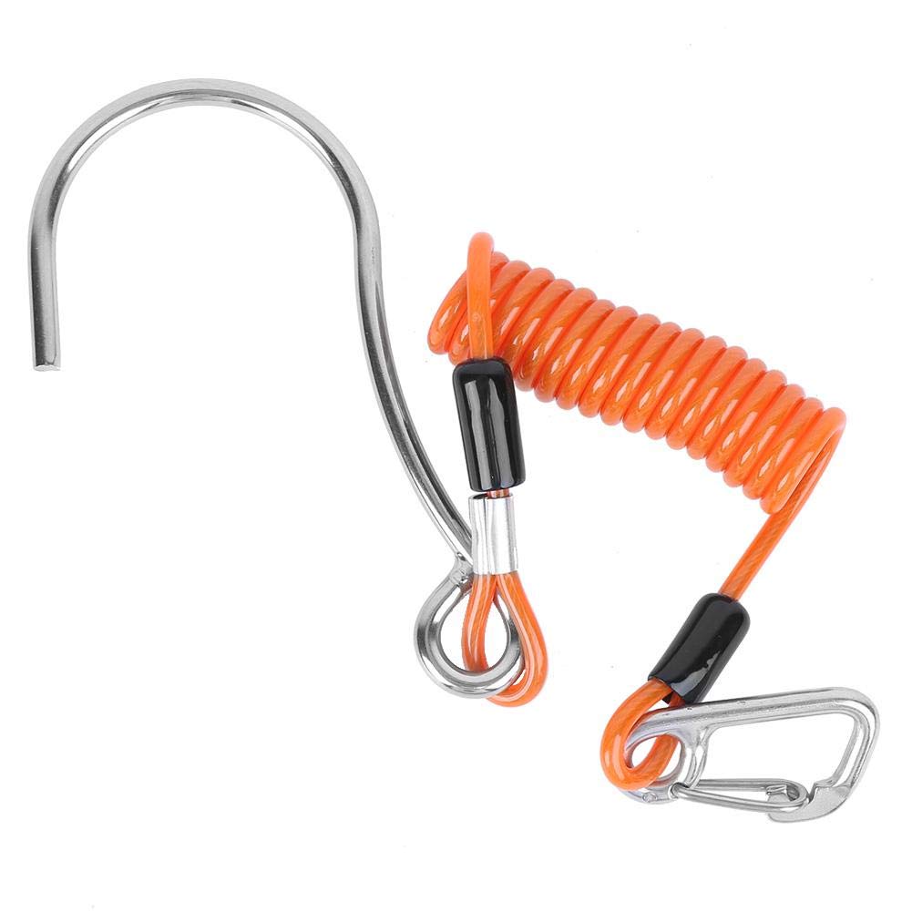 Keenso Diving Stainless Steel Single Hook, Spring Anti-Lost Reef Hook with Spiral Coil Lanyard(Orange) diving diving — image 1