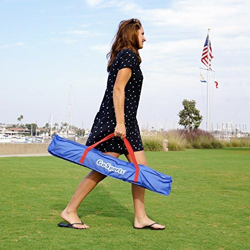 Portable cornhole set with bean bags in a carrying case by GoSports.